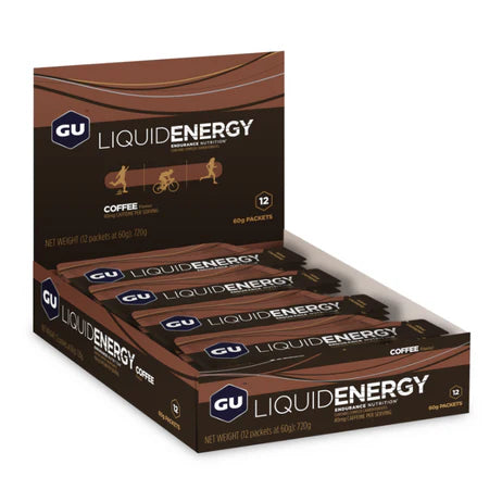 Caja de 12 Geles Liquidos GU Energy Gel 60g. Con y sin Cafeína (3 Sabores)