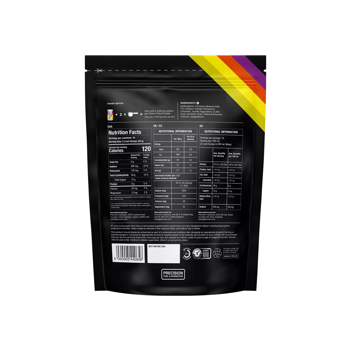 Bebida alta en Carbohidratos. Precision Fuel Carb & Electrolyte Drink Mix (510grs - 60g Carbo)