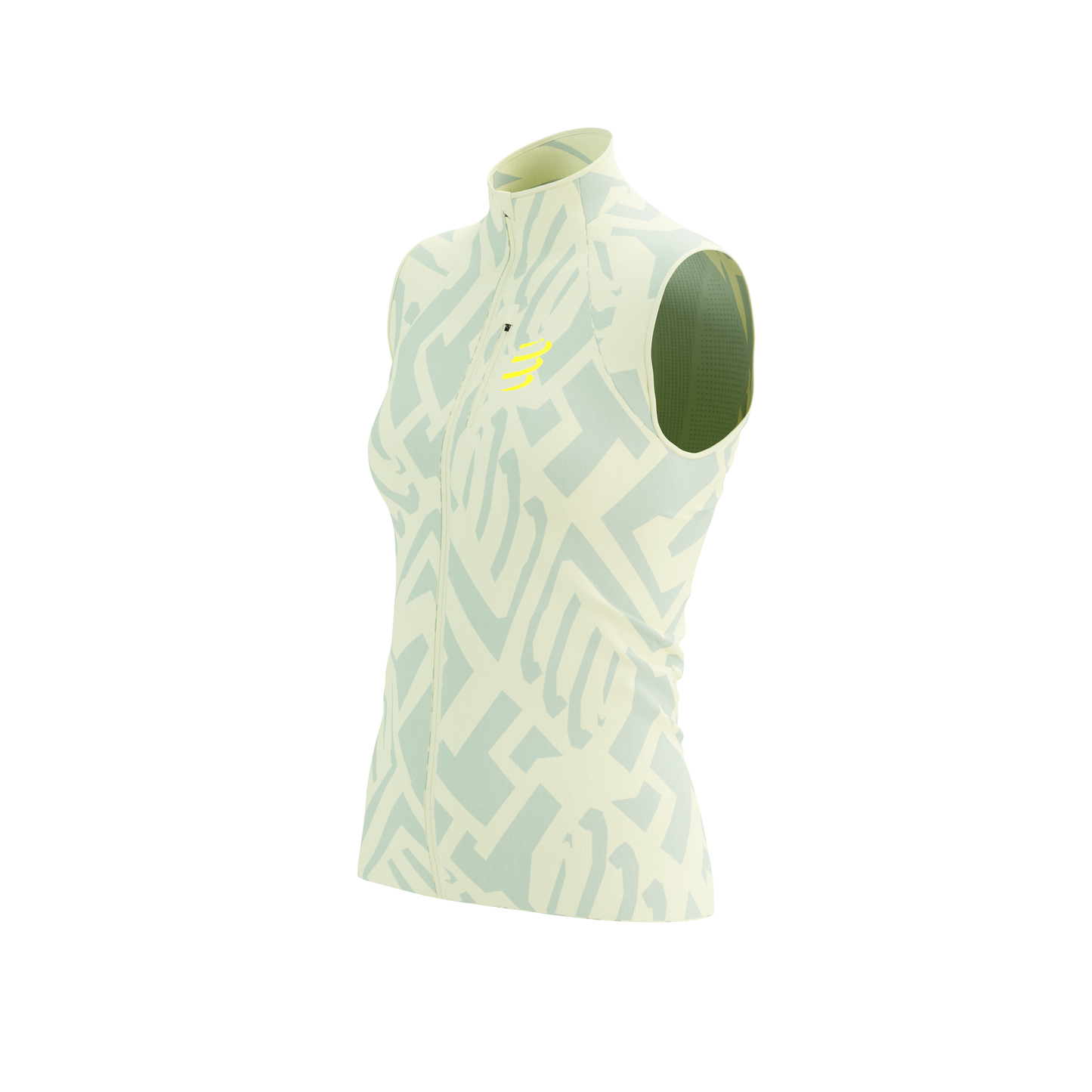 Chaqueta cortaviento de running Mujer, Compressport Hurricane Windproof Vest Colores blanco amarillo