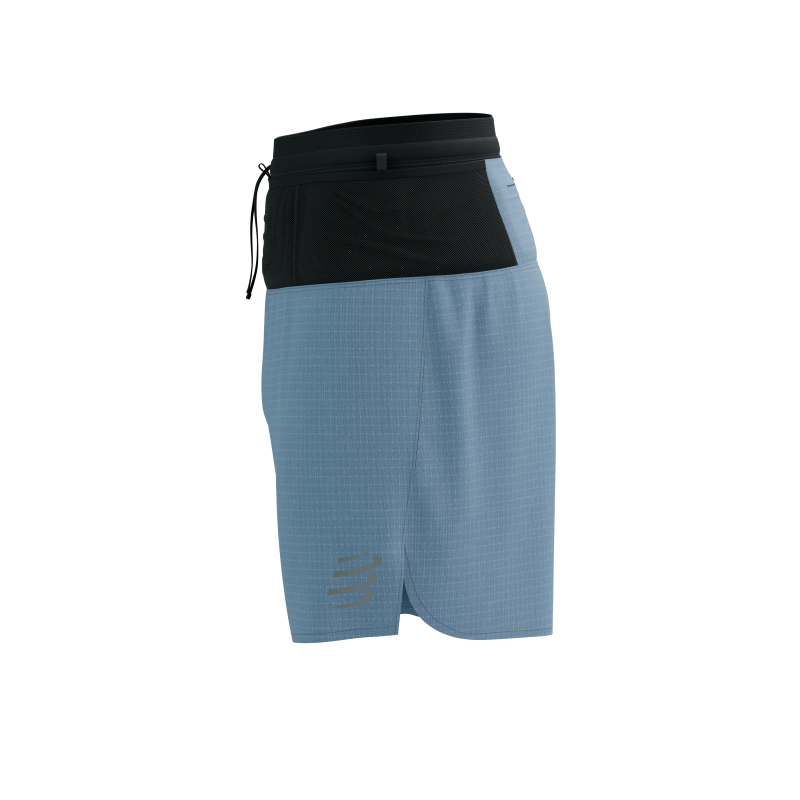 Short y Calza de Trail Compressport Racing Overshort Celeste Negro