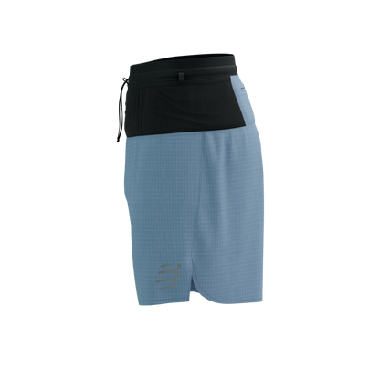 Short y Calza de Trail Compressport Racing Overshort Celeste Negro