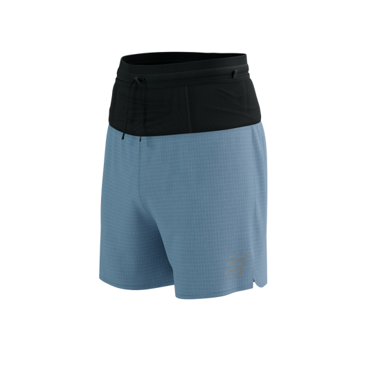 Short y Calza de Trail Compressport Racing Overshort Celeste Negro