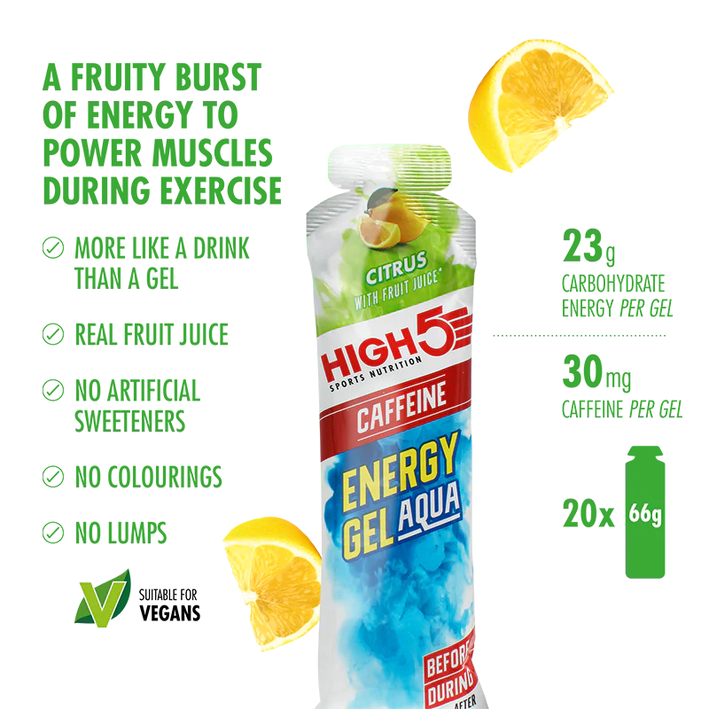 Energy Gel Aqua High5 con Cafeína (66g) 2 Sabores: Berry y Citrus