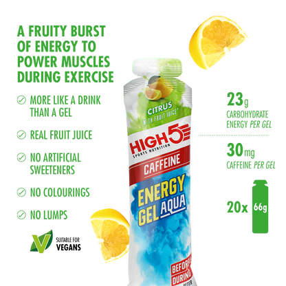 Energy Gel Aqua High5 con Cafeína (66g) 2 Sabores: Berry y Citrus