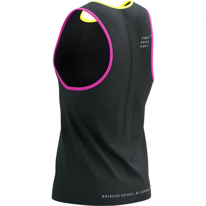 Polera Camiseta sin mangas de Running Compressport Pro Racing Singlet M Negro Amarillo Rosado