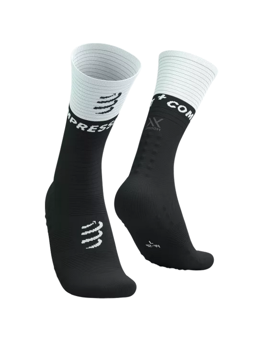 Calcetín Medio de Running Compresión -Compressport Mid Compression Socks V2.0 Negro Blanco