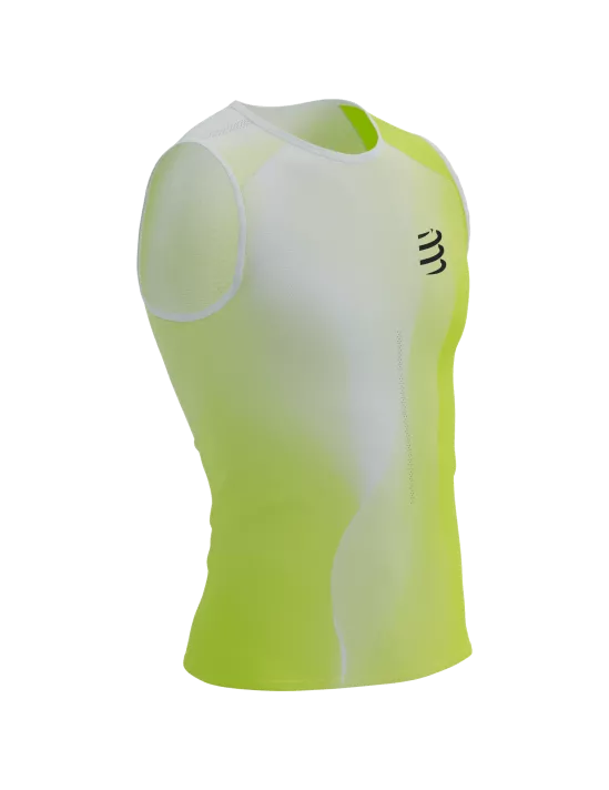 Polera de Running sin mangas  Compressport Performance Tank M - amarillo blanco