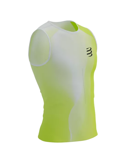 Polera de Running sin mangas  Compressport Performance Tank M - amarillo blanco