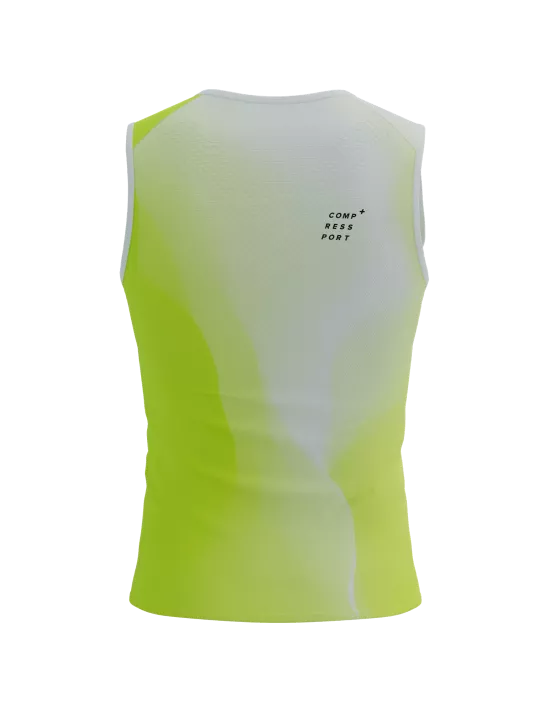 Polera de Running sin mangas  Compressport Performance Tank M - amarillo blanco