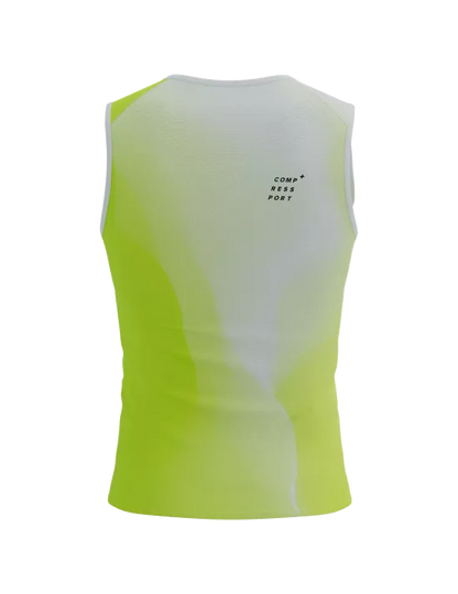 Polera de Running sin mangas  Compressport Performance Tank M - amarillo blanco