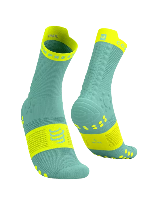 Calcetines de Trail Running medios Compressport Pro Racing Socks v4.0 Verde turquesa amarillo