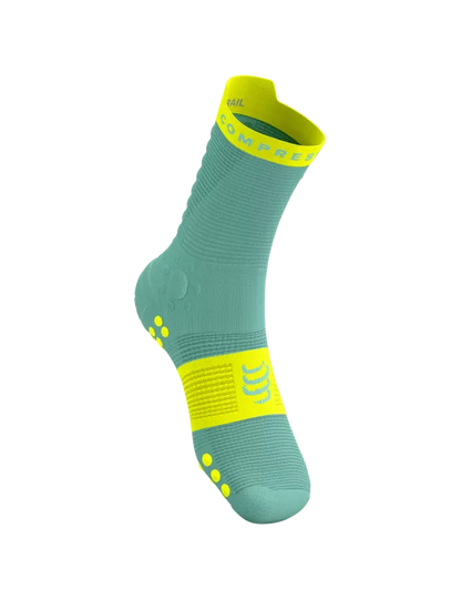 Calcetines de Trail Running medios Compressport Pro Racing Socks v4.0 Verde turquesa amarillo