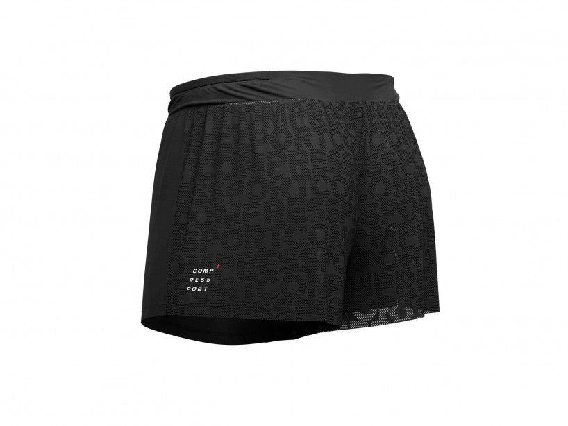 Shorts deportivos de Running cortos Compressport Racing Split Overshort negros