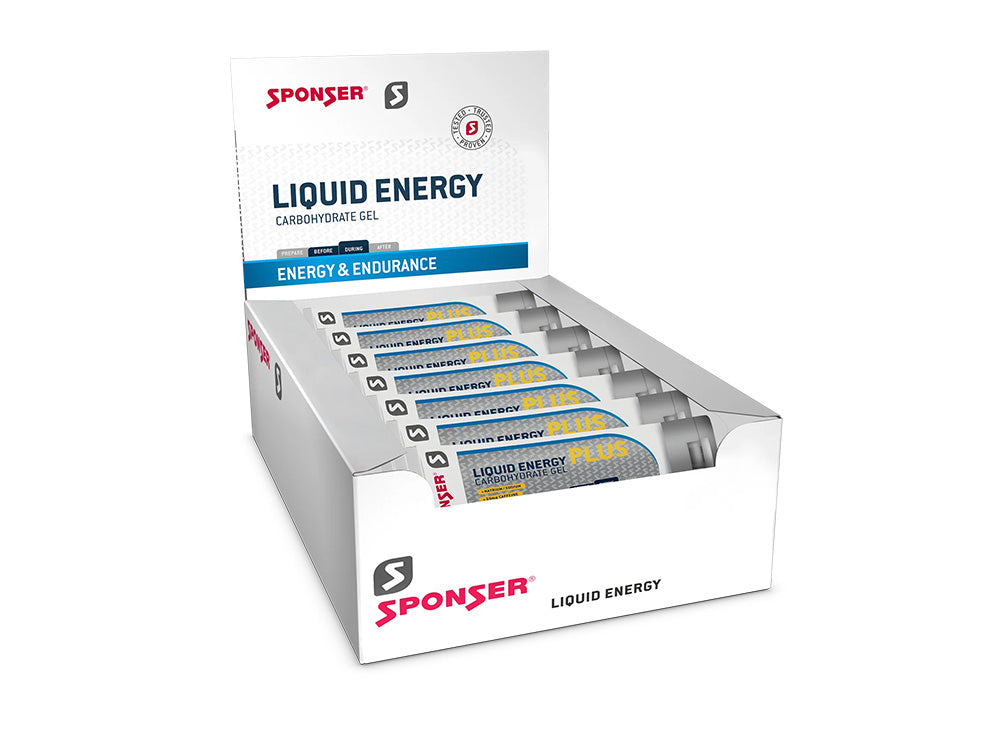 Caja de Geles Sponser Liquid Energy Plus con Cafeina (18 unidades de 70g)