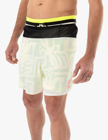 Short y Calza de Trail Compressport Racing 2-In-1 Short M Sugar Swizzle/Ice Flow Safety Yellow