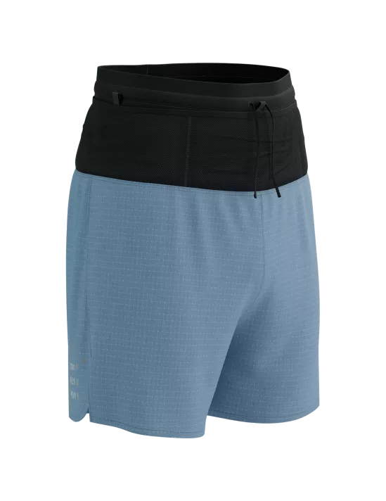 Short y Calza de Trail Compressport Racing Overshort Celeste Negro