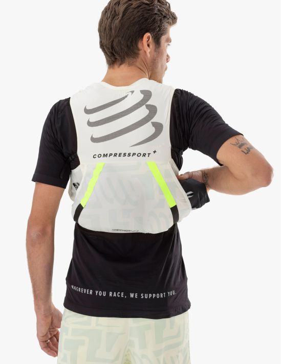 Mochila Peto de Trail Running UltRun S Pack Evo 10 Blanco amarillo reflectante 10 litros