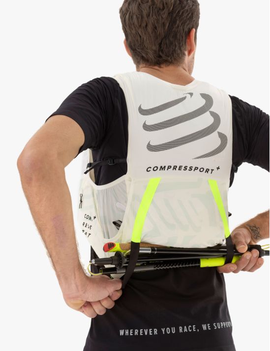 Mochila Peto de Trail Running UltRun S Pack Evo 10 Blanco amarillo reflectante 10 litros