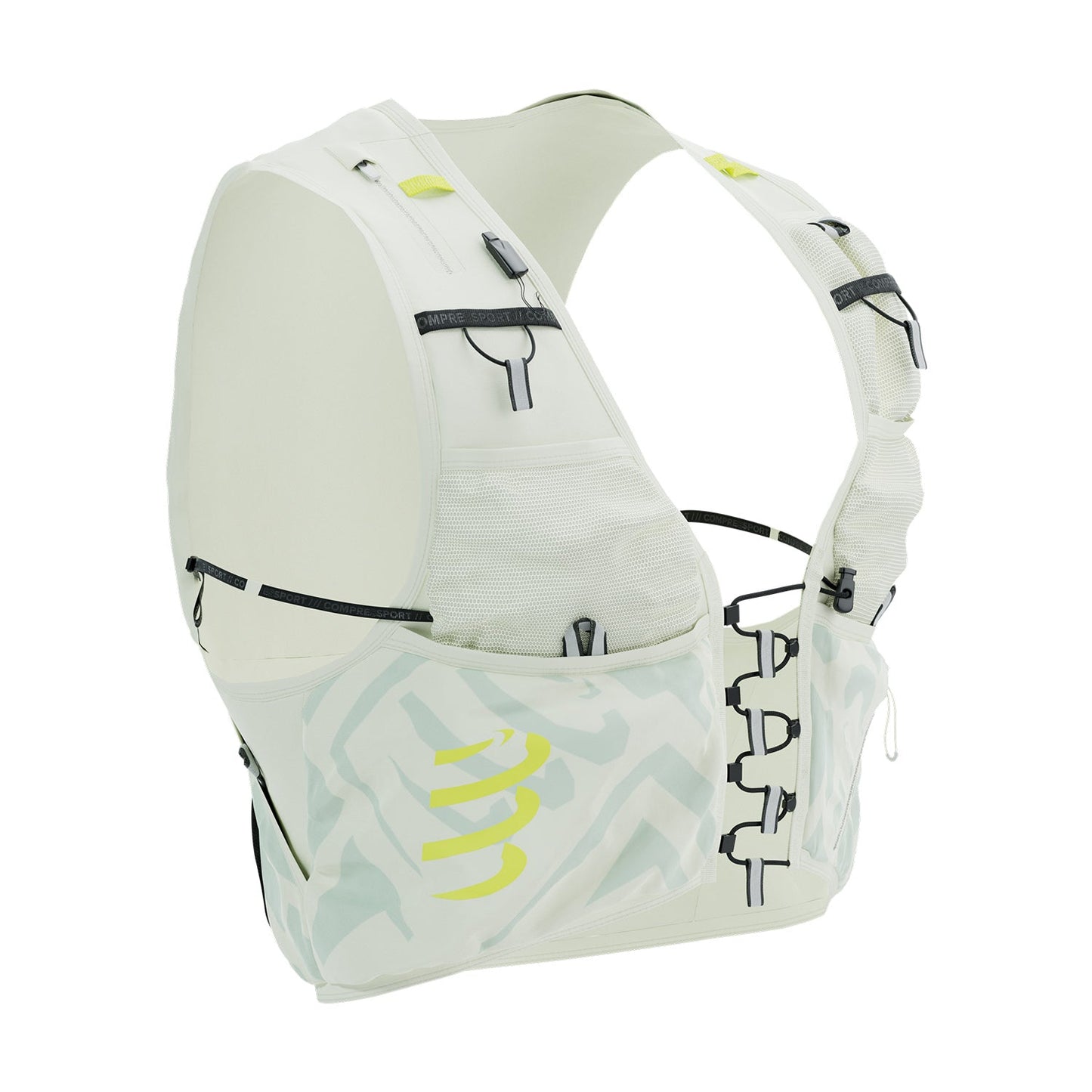 Mochila Peto de Trail Running UltRun S Pack Evo 10 Blanco amarillo reflectante 10 litros