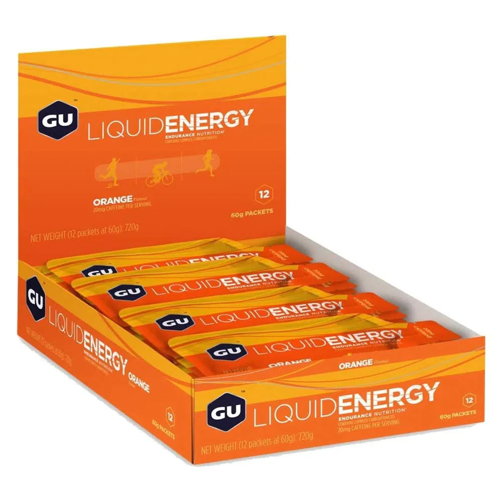 Caja de 12 Geles Liquidos GU Energy Gel 60g. Con y sin Cafeína (3 Sabores)