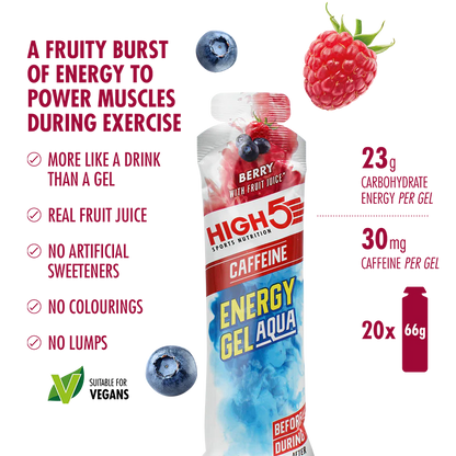 Energy Gel Aqua High5 con Cafeína (66g) 2 Sabores: Berry y Citrus