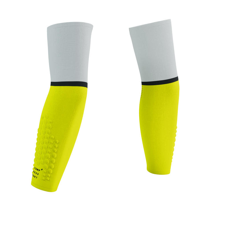 Manguillas Compressport ArmForce Ultralight (Amarillo seguridad, blanco)