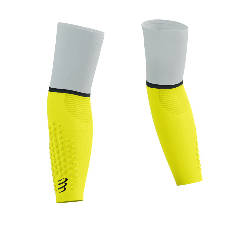 Manguillas Compressport ArmForce Ultralight (Amarillo seguridad, blanco)