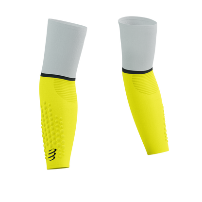 Manguillas Compressport ArmForce Ultralight (Amarillo seguridad, blanco)