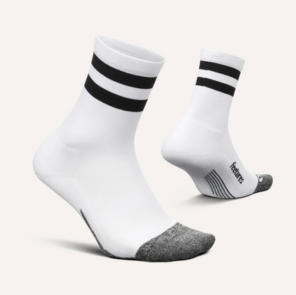 Calcetín de Running Feetures Elite Light Cushion - Mini Crew - Blanco lineas negras