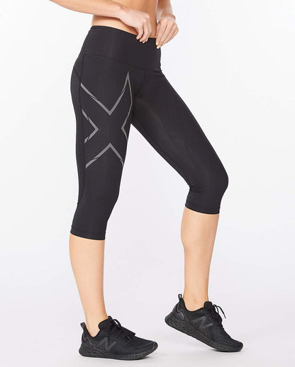 Calzas de Compresión Mujer Light Speed Mid-Rise Comp 3/4 - Black/ Black Reflective - 2XU