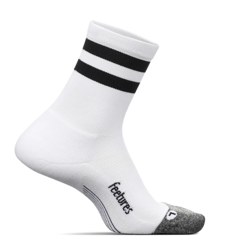 Calcetín de Running Feetures Elite Light Cushion - Mini Crew - Blanco lineas negras