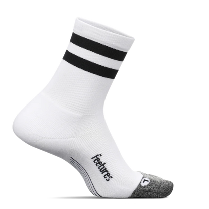 Calcetín de Running Feetures Elite Light Cushion - Mini Crew - Blanco lineas negras