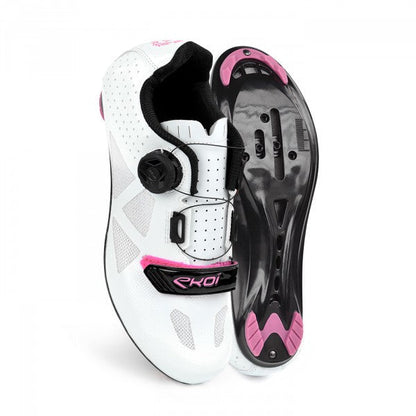 Zapato de ciclismo de Ruta Mujer EKOI JUST FOR HER Blanco con toque rosado