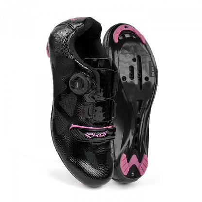 Zapato de ciclismo de Ruta Mujer EKOI JUST FOR HER Negro con toque rosado